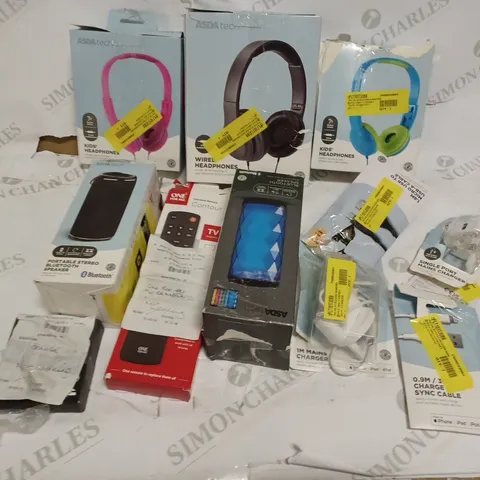 BOX OF ASSORTED ASDA ELECTRICALS INCLUDING - HEADPHONES, SPEAKERS