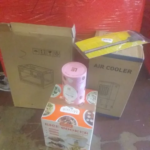 PALLET OF ASSORTED ITEMS INCLUDING RICE COOKER, CARBON FIBRE COMPOSITE DIGITAL CALIPER, AIR COOLER