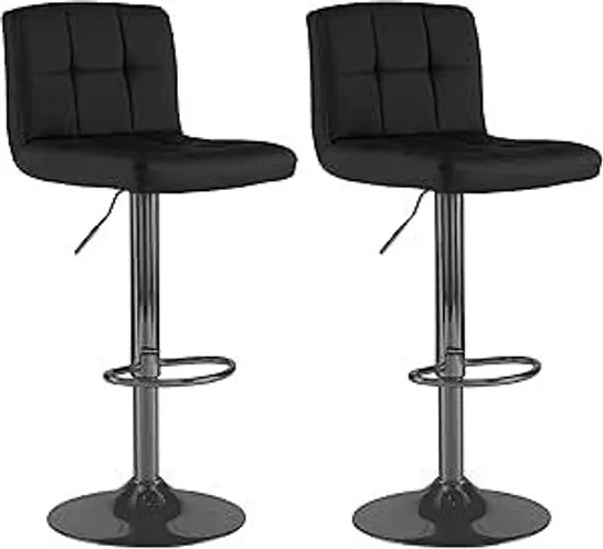 BOXED NEO SET OF 2 BLACK FAUX LEATHER SWIVEL STOOLS (1 BOX)