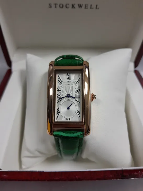 BOXED STOCKWELL LADIES TEXTURED DIAL WITH SUB DIAL AND GREEN LEATHER STRAP 