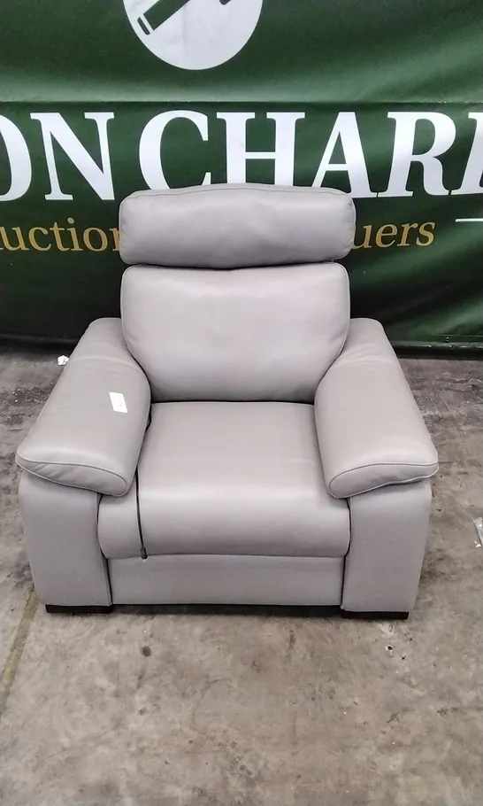 QUALITY ITALIAN DESIGNER MERRY DUE POWER RECLINER ARMCHAIR IN ELEPHANT GREY LEATHER