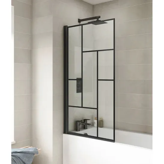 BOXED straight 1435mm FRAMED BATH SCREEN WITH PATTERNED GLASS (1 BOX)