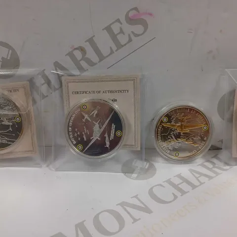 LOT TO CONTAIN 4 X BATTLE OF BRITAIN COMMEMORATIVE COINS WITH A COIN CASE 