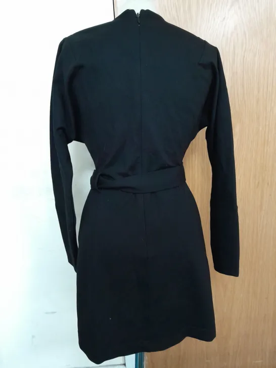 KAREN MILLEN V NECK BELTED PONTE JERSEY MINI DRESS IN BLACK SIZE S RRP £98