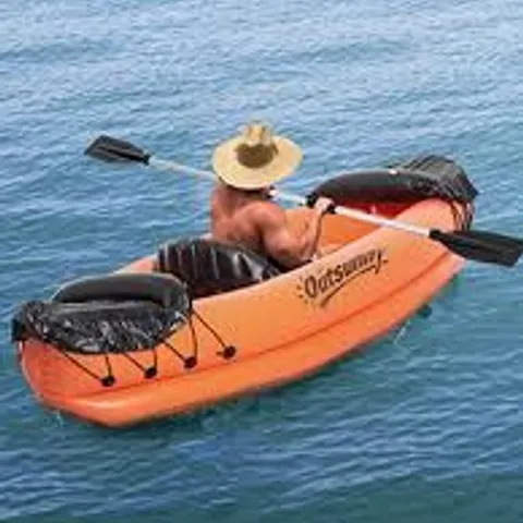 BOXED OUTSUNNY INFLATABLE KAYAK, 1-PERSON SIT-IN INFLATABLE BOAT, INFLATABLE CANOE SET WITH DETACHABLE SEAT, AIR PUMP, ALUMINIUM OAR, ORANGE, 270X93X50CM