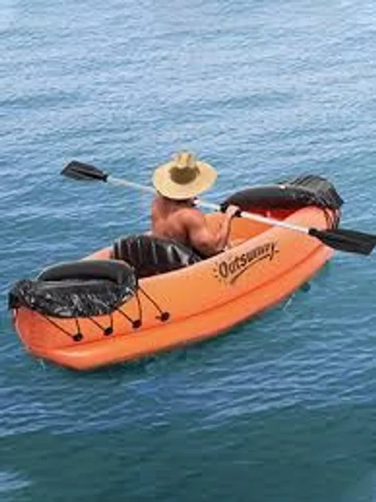 BOXED OUTSUNNY INFLATABLE KAYAK, 1-PERSON SIT-IN INFLATABLE BOAT, INFLATABLE CANOE SET WITH DETACHABLE SEAT, AIR PUMP, ALUMINIUM OAR, ORANGE, 270X93X50CM