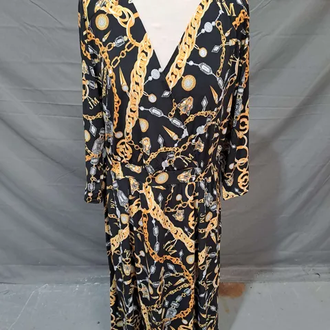 JULIEN MACDONALD PRINT SHIRT DRESS IN BLACK CHAINS SIZE 12