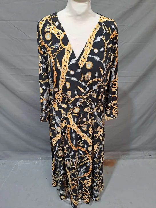 JULIEN MACDONALD PRINT SHIRT DRESS IN BLACK CHAINS SIZE 12