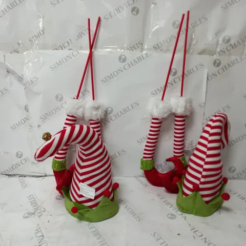TWO BOXED ELF HAT TREE PICK AND TWO ELF LEG TREE PICKS 