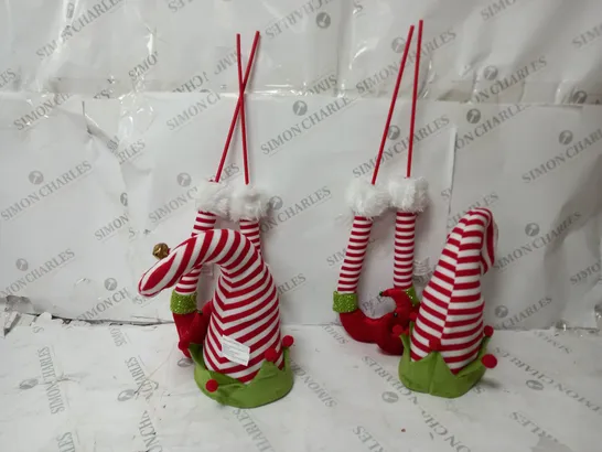 TWO BOXED ELF HAT TREE PICK AND TWO ELF LEG TREE PICKS 