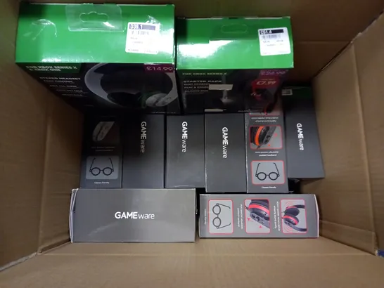 APPROXIMATELY 10 ASSORTED BOXED GAME WARE HEADSETS TO INCLUDE CHAT & STEREO HEADSET, ETC