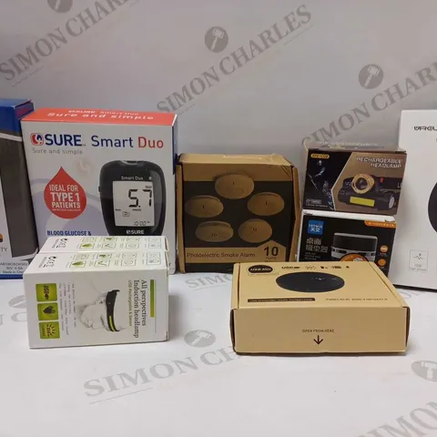 LOT OF APPROX 8 ASSORTED ELECTRICAL ITEMS TO INCLUDE ABC POWER ADAPTER, 4SURE SMART DUO, PHOTOELECTRIC SMOKE ALARM, ETC 