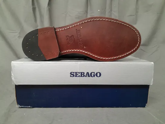 BOXED PAIR OF SEBAGO LOAFERS IN BLACK UK SIZE 8.5