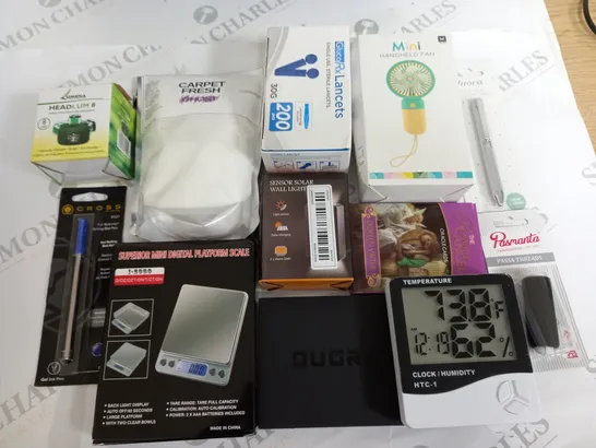 LOT OF ASSORTED HOUSEHOLD ITEMS TO INCLUDE DIGITAL PLATFORM SCALES, CARPET FRESH AND SENSOR WALL LIGHT