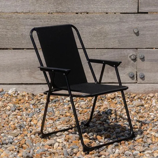 BOXED FOLDING METAL BEACH CHAIRS - BLACK (SET OF 2)