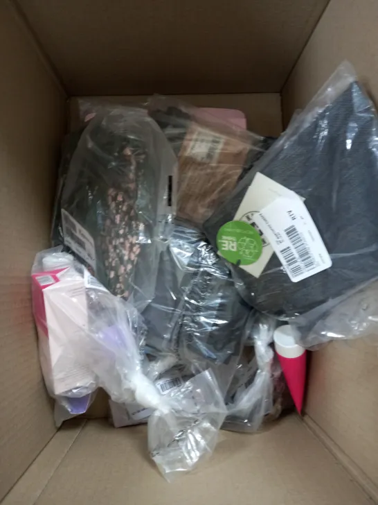 BOX OF APPROXIMATELY 10 ITEMS TO INCLUDE SMART WATCH, MAKEUP BRUSH SET, BLACK TIGHTS ETC