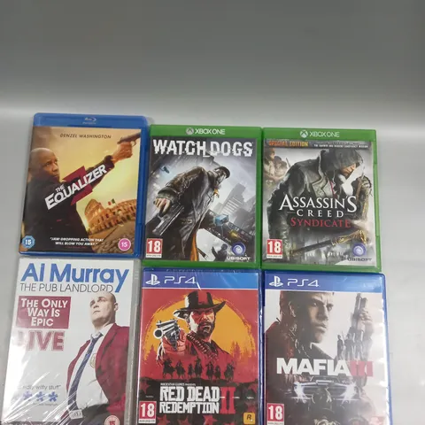 APPROXIMATELY 20 ASSORTED DVDS/VIDEO GAMES TO INCLUDE WATCH DOGS, THE EQUALIZER 3, MAFIA III ETC