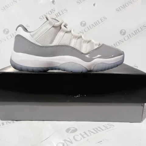 BOXED PAIR OF NIKE AIR JORDAN 11 RETRO LOW SHOES IN WHITE/GREY/LIGHT BLUE UK SIZE 7.5