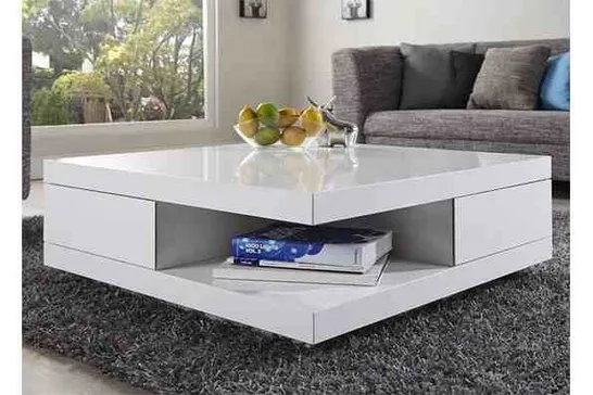 BOXED ABBEY 2-DRAWER COFFEE TABLE IN WHITE HIGH GLOSS (1 BOX)