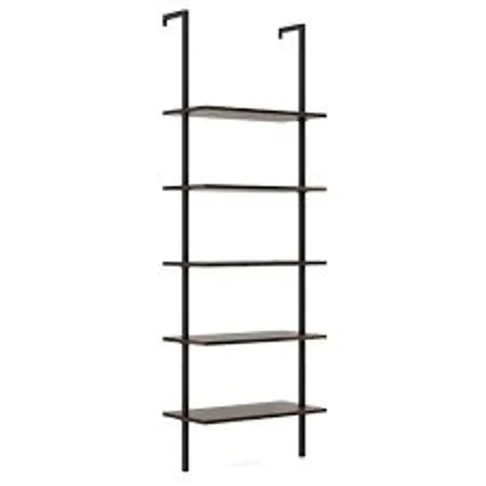 BOXED COSTWAY 5 TIER LADDER SHELF WITH STEEL FRAME FOR LIVING ROOM BEDROOM OFFICE - COFFEE