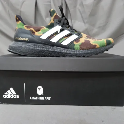 BOXED PAIR OF ADIDAS ULTRA BOOST BAPE SHOES IN CAMO UK SIZE 10