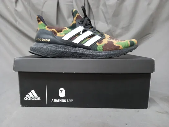 BOXED PAIR OF ADIDAS ULTRA BOOST BAPE SHOES IN CAMO UK SIZE 10