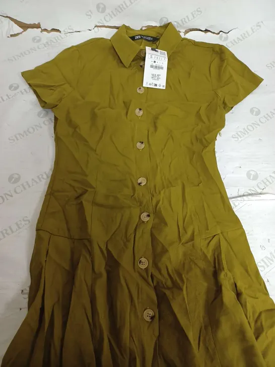 ZARA KHAKI BUTTON UP DRESS - SMALL