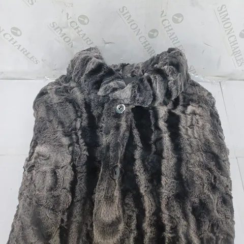 REVERSIBLE COAT IN GREY FAUX FUR AND BLACK SIZE L