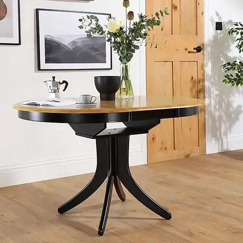 BOXED HUDSON ROUND PAINTED BLACK AND OAK 90-120CM EXTENDING DINING TABLE 