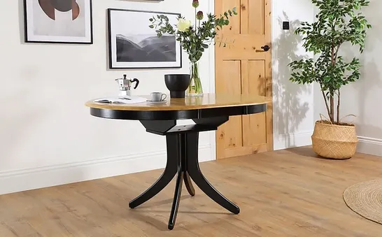 BOXED HUDSON ROUND PAINTED BLACK AND OAK 90-120CM EXTENDING DINING TABLE 