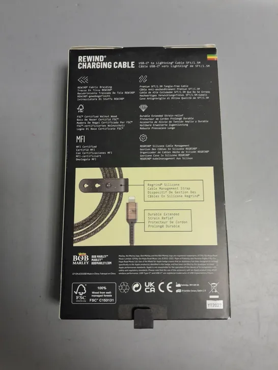 BOXED BOB MARLEY REWIND CHARGING CABLE. USB-C TO LIGHTNING CABLE FOR IPHONE/IPAD