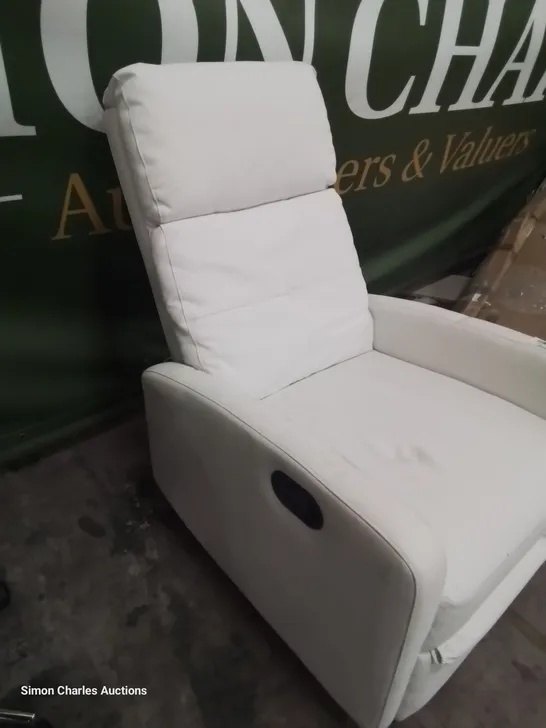 DESIGNER MANUAL RECLINING EASY CHAIR WHITE FAUX LEATHER 