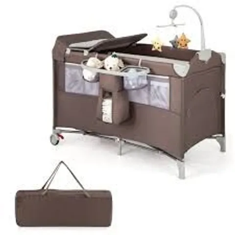 BOXED COSTWAY 5 IN 1 BABY BASSINET CRIB BEDSIDE SLEEPER NURSERY CENTER - BROWN