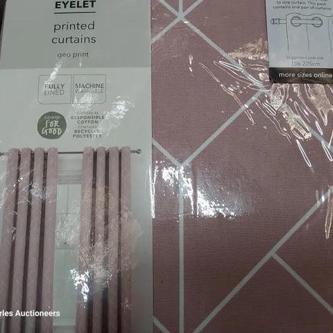 CASE OF EIGHT PAIRS OF BRAND NEW EYLET GEO PRINT CURTAINS W168 × D137cm