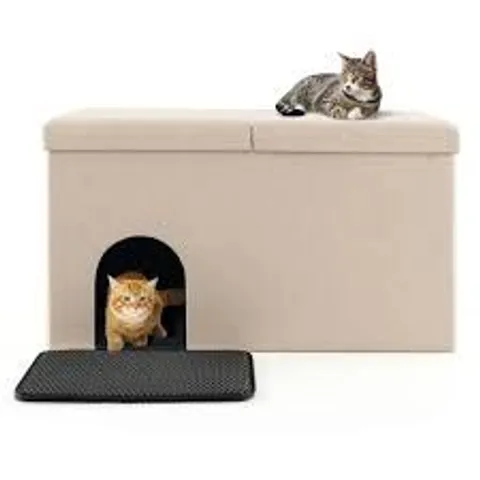 BOXED COSTWAY CAT LITTER BOX ENCLOSURE HIDDEN FURNITURE WITH URINE PROOF LITTER MAT - BEIGE 