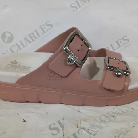 BOXED PAIR OF RIEKER DOUBLE STRAP SANDALS IN PINK SIZE XL (42-43)