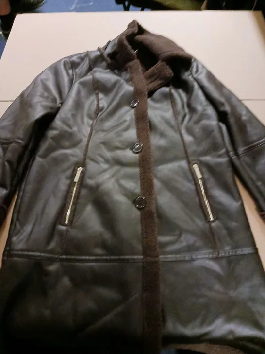 RUTH LANGSFORD LADIES FAUX LEATHER COAT BROWN SIZE 12