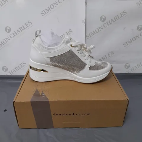 DUNE LONDON LADIES WHITE AND GOLD METALLIC TRAINERS SIZE 7