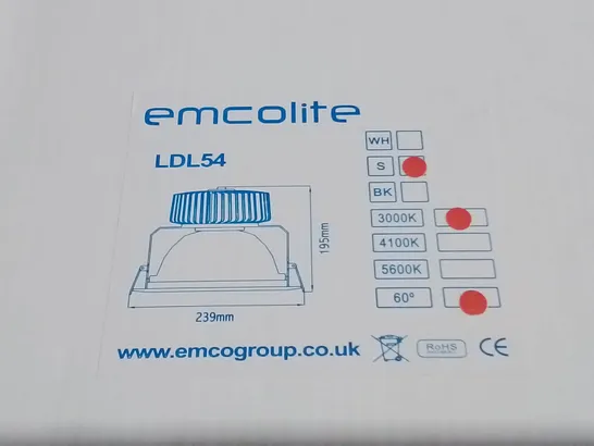 LOT OF 33 BOXED EMCOLITE LDL54 3000K LIGHTS