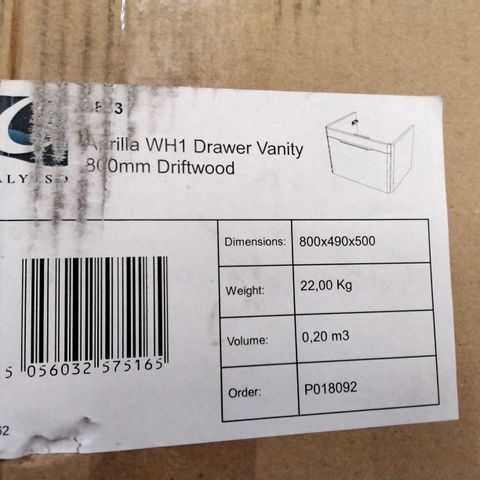 BOXED CALYPSO APRILLA WH1 DRAWER VANITY UNIT 800mm DRIFTWOOD