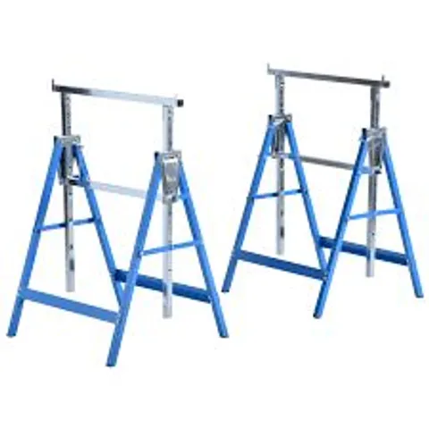 BOXED HOMCOM SET OF 2 ADJUSTABLE TELESCOPIC BUILDERS TRESTLE DIY STEEL WORK BENCH CARPENTER FOLDING SAW HORSE TOOLS BLUE