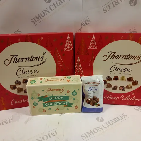 THORNTONS GIFT SET TO INCLUDE 2 THORNTONS CLASSICS BOX, ALPINI PRALINE, SPECIAL TOFFEE, ETC
