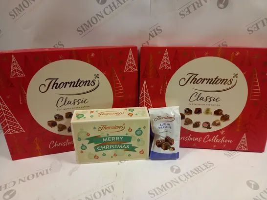 THORNTONS GIFT SET TO INCLUDE 2 THORNTONS CLASSICS BOX, ALPINI PRALINE, SPECIAL TOFFEE, ETC