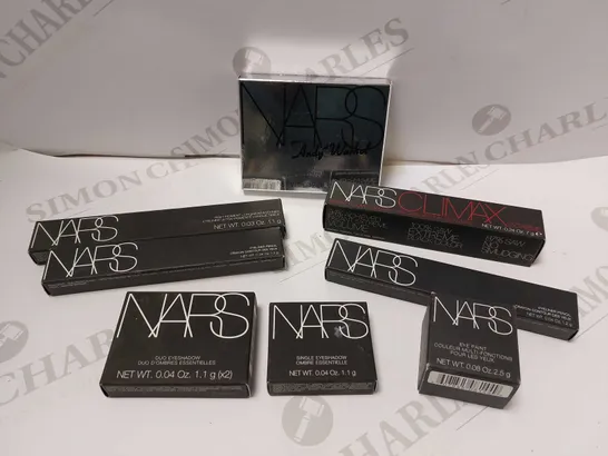 BOX OF APPROX 20 NARS MAKE UP ITEMS TO INCLUDE NARS CLIMAX INSTANT VOLUME MASCARA (7G), NARS HIGH PIGMENT LONGWEAR EYELINER (1.1G) AND NARS HARDWIRED EYESHADOW (1.1G)