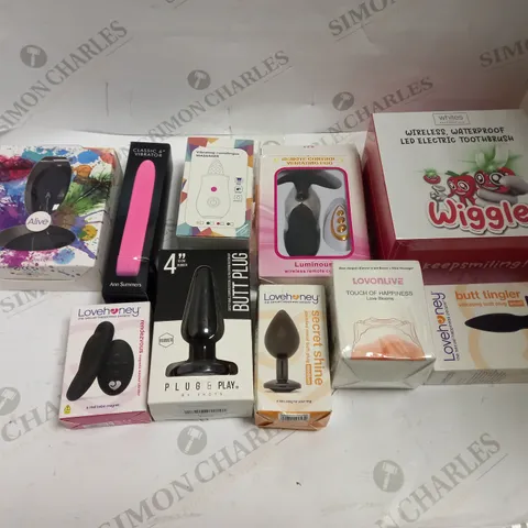 LOT OF APPROX 10 ASSORTED ADULT ITEMS TO INCLUDE ANAL PLUGS, VIBRATORS, CLIT STIMULATORS ETC