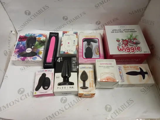 LOT OF APPROX 10 ASSORTED ADULT ITEMS TO INCLUDE ANAL PLUGS, VIBRATORS, CLIT STIMULATORS ETC