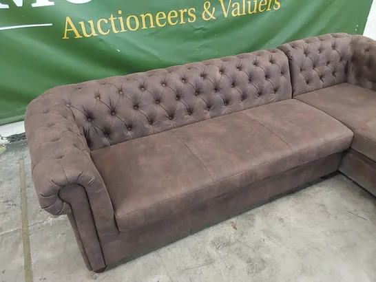 QUALITY DESIGNER CHESTERFIELD STYLE CHAISE SOFA - CHOCOLATE BROWN
