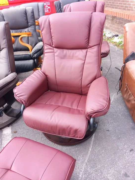 DESIGNER SANTIAGO BURGUNDY SWIVEL CHAIR WITH FOOTSTOOL