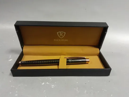 RUCKSTUHL STAINLESS STEEL LUXURY PEN IN GIFT BOX – BLACK & ROSE GOLD COLOUR CASE