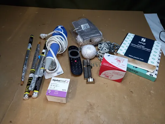 LOT OF APPROXIMATEY 12 ITEMS TO INCLUDE SKY REMOTE, TWINBIRD STEAMER, SILVERLINE STEEL WIRE CUP BRUSH, ETC